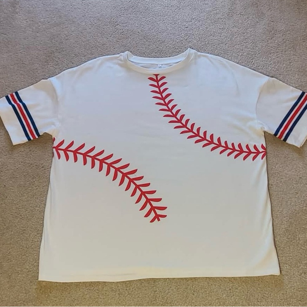 💵NEW💵White Baseball Stitch T-Shirt size XL ⚾️ - Picture 3 of 8